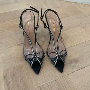 Andrea Wazen 37.5 kay crystal bow slingback pumps NWT